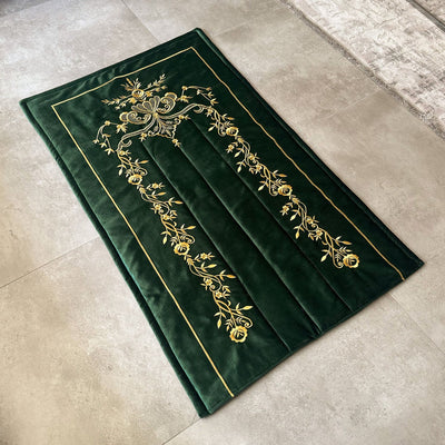 Green Velvet Islamic Prayer Rug with Gold Embroidery – WAS017