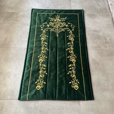 Green Velvet Islamic Prayer Rug with Gold Embroidery – WAS017