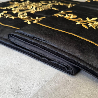 Black Velvet Islamic Prayer Rug with Gold Embroidery – WAS019