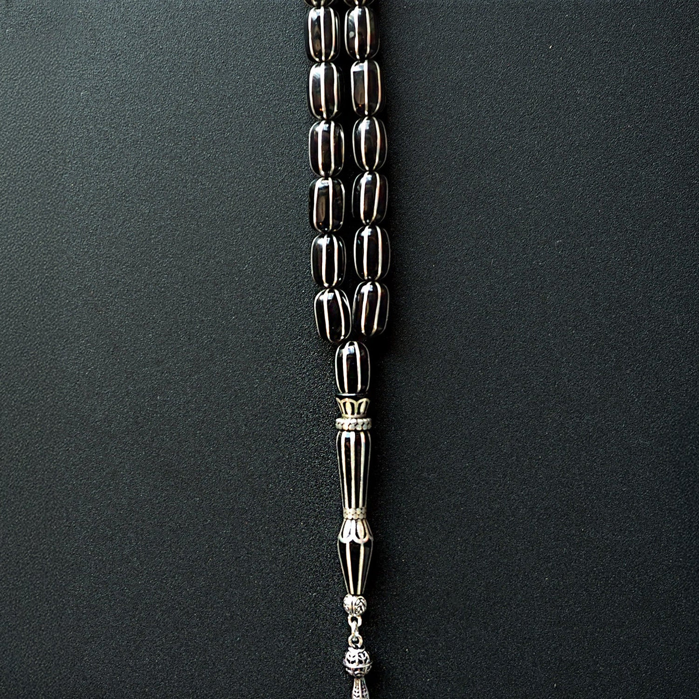 Genuine Oltu Stone 8-Cut Design with Sterling Silver Hand-Engraved Imam Bead & Special Tassel - WATD028