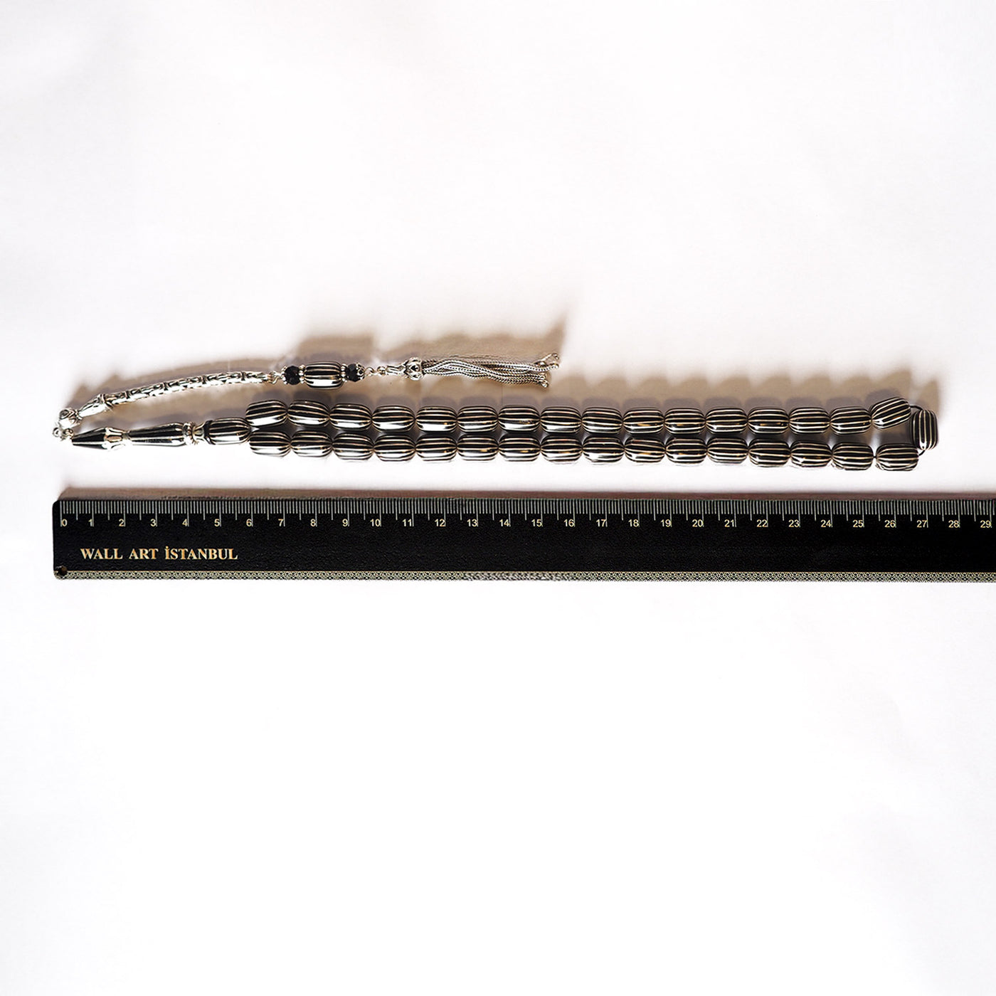 Genuine Oltu Stone 16-Cut Design with Sterling Silver Hand-Engraved Imam Bead & Special Tassel - WATD029