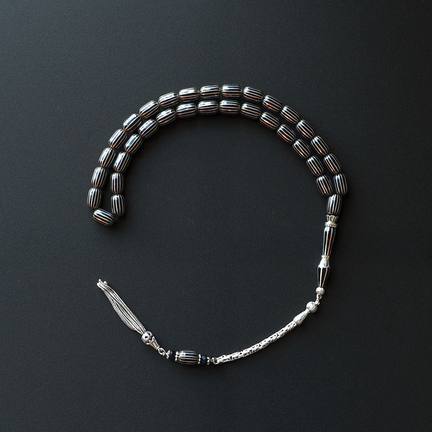 Genuine Oltu Stone 16-Cut Design with Sterling Silver Hand-Engraved Imam Bead & Special Tassel - WATD029