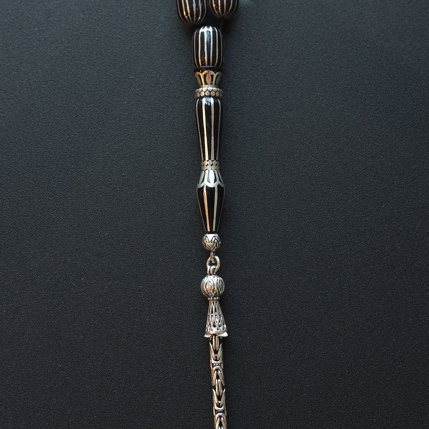 Genuine Oltu Stone 16-Cut Design with Sterling Silver Hand-Engraved Imam Bead & Special Tassel - WATD029