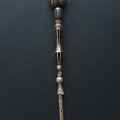Genuine Oltu Stone 16-Cut Design with Sterling Silver Hand-Engraved Imam Bead & Special Tassel - WATD029