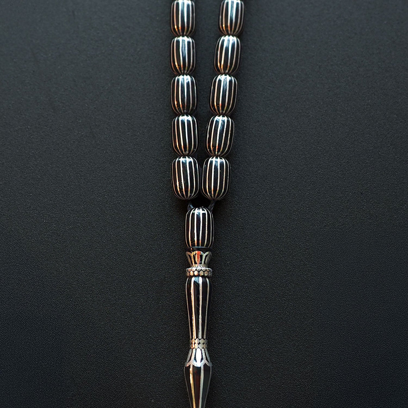 Genuine Oltu Stone 16-Cut Design with Sterling Silver Hand-Engraved Imam Bead & Special Tassel - WATD029