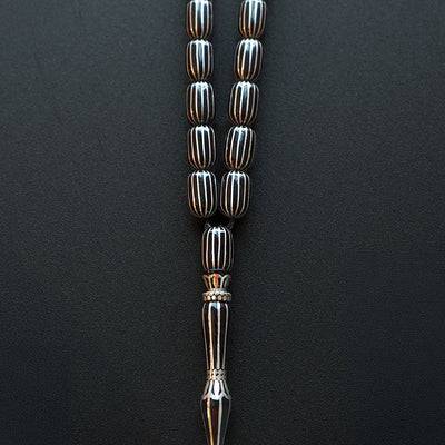 Genuine Oltu Stone 16-Cut Design with Sterling Silver Hand-Engraved Imam Bead & Special Tassel - WATD029