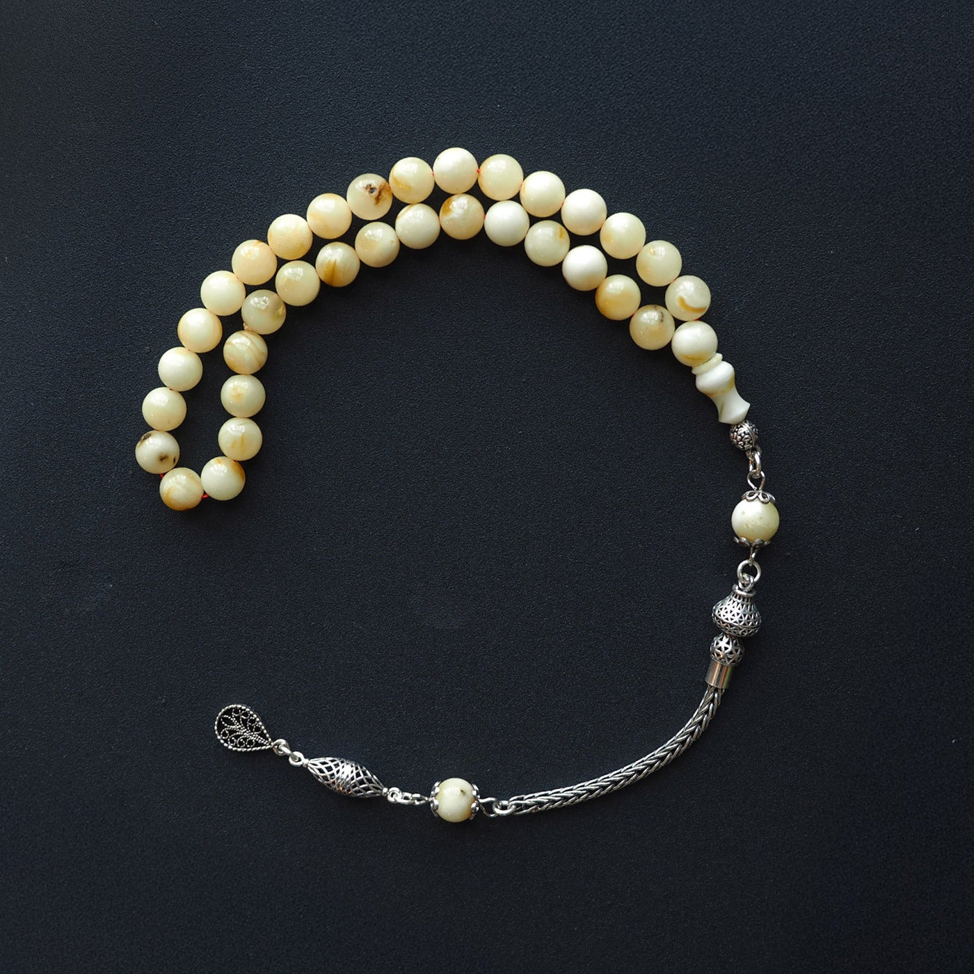 Mastercrafted Genuine Baltic Amber Tasbeeh Silver Imam Bead – WATD035