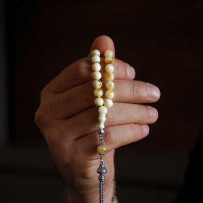 Mastercrafted Genuine Baltic Amber Tasbeeh Silver Imam Bead – WATD035