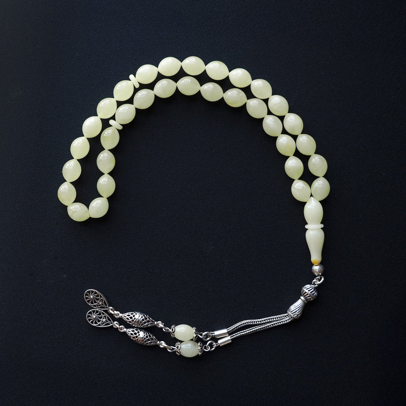 Barrel Cut Raw Baltic Amber Silver Tasbeeh – WATD036