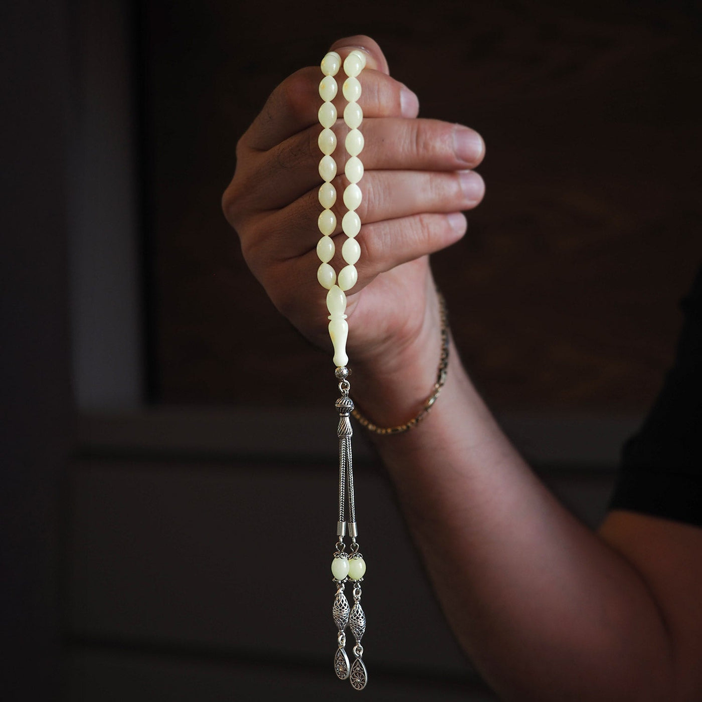 Barrel Cut Raw Baltic Amber Silver Tasbeeh – WATD036