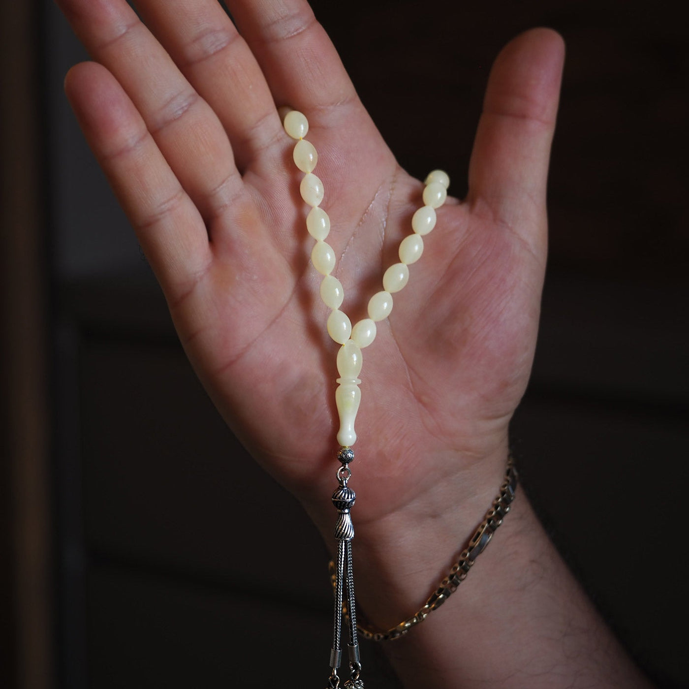 Barrel Cut Raw Baltic Amber Silver Tasbeeh – WATD036