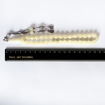 Barrel Cut Raw Baltic Amber Silver Tasbeeh – WATD036