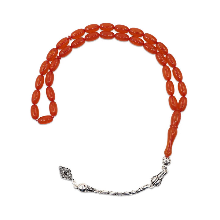Oval-Cut Fire Amber Tasbeeh with Tassel - WATD1062