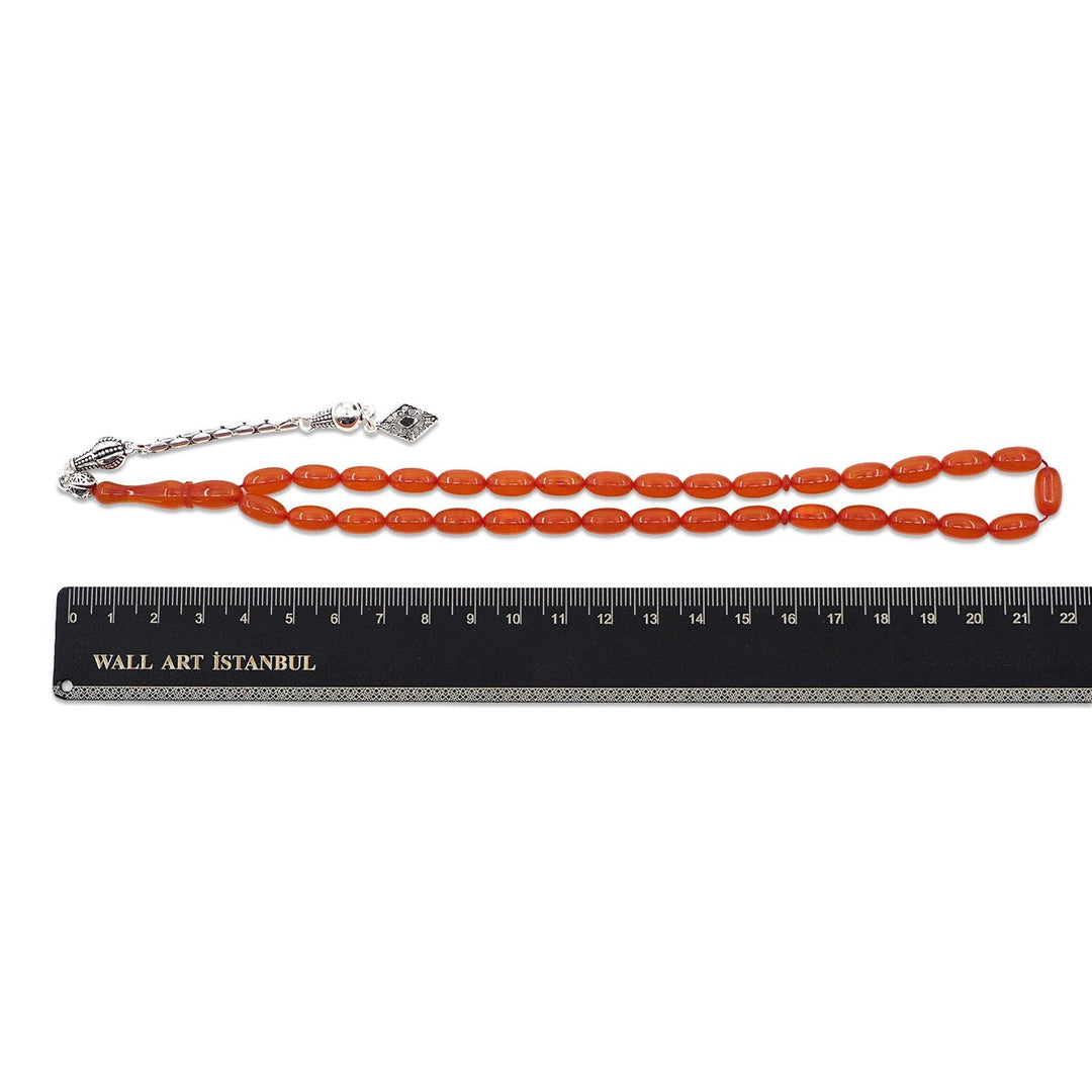 Oval-Cut Fire Amber Tasbeeh with Tassel - WATD1062