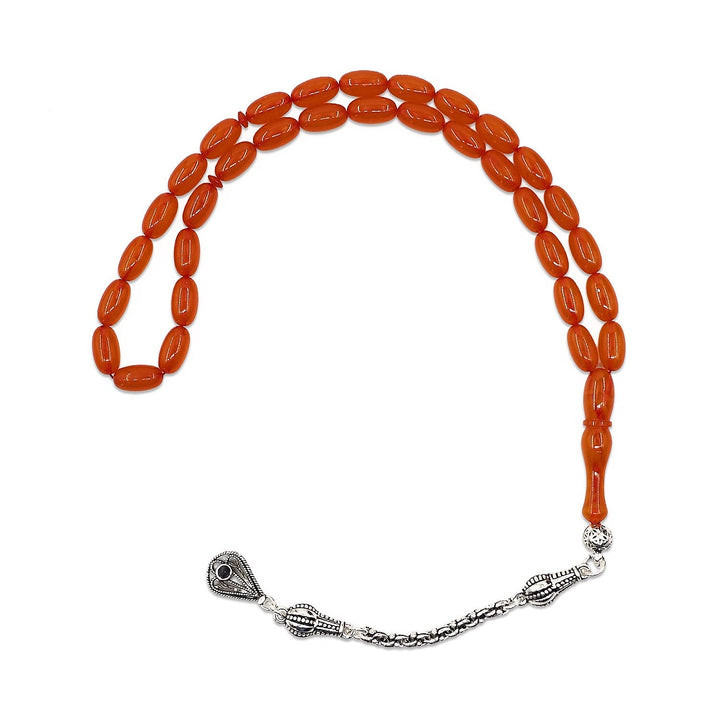 Oval-Cut Fire Amber Tasbeeh with Tassel - WATD1063