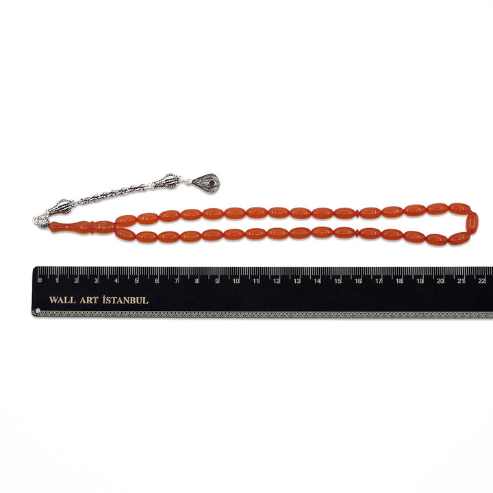 Oval-Cut Fire Amber Tasbeeh with Tassel - WATD1063