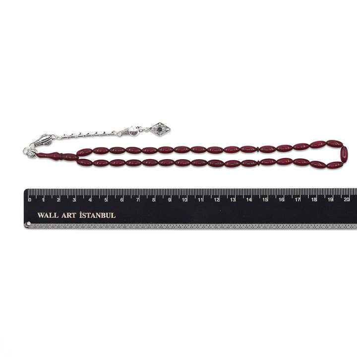 Oval-Cut Fire Amber Tasbeeh with Tassel - WATD1064