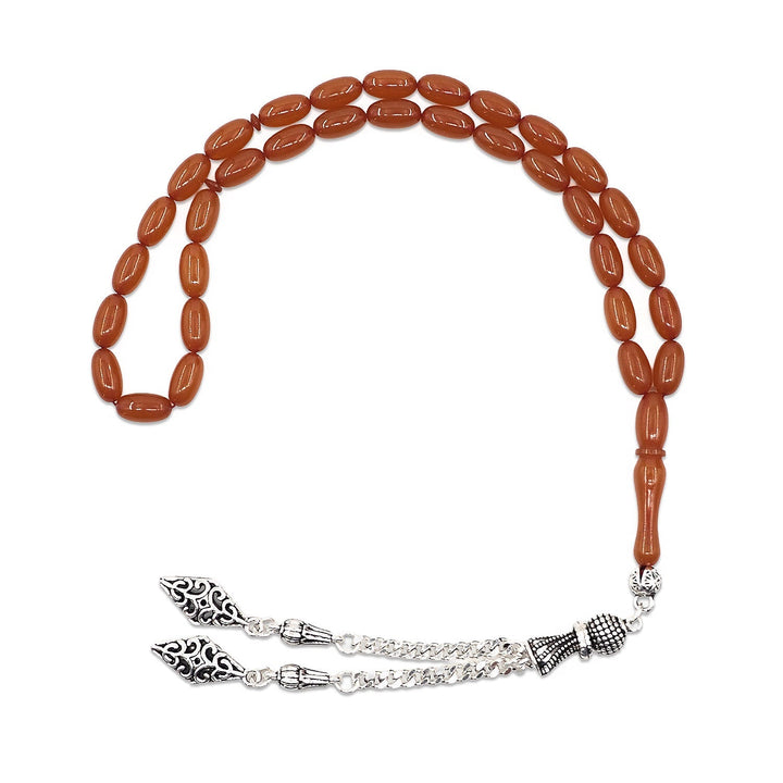 Oval-Cut Fire Amber Tasbeeh with Tassel - WATD1066