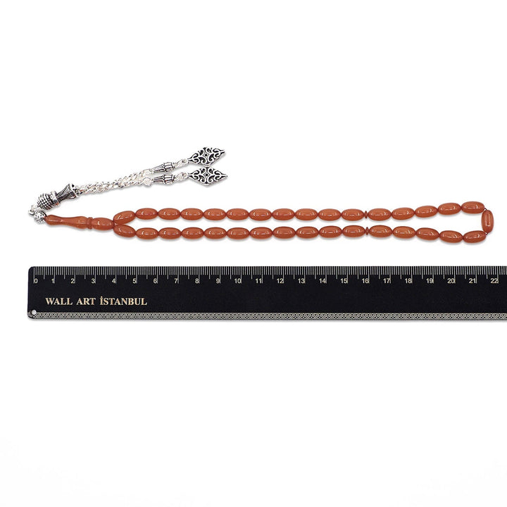 Oval-Cut Fire Amber Tasbeeh with Tassel - WATD1066