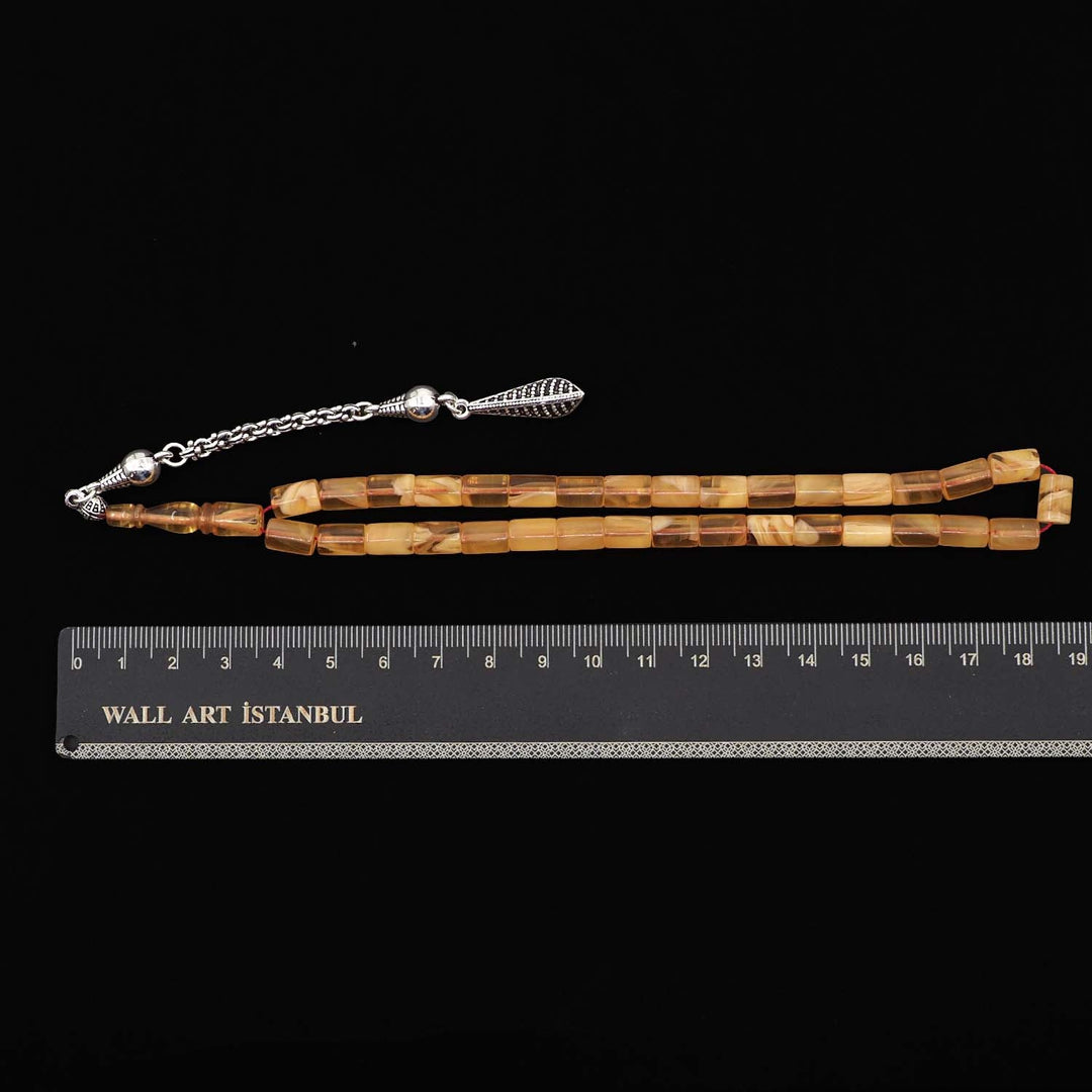 Faceted-Cut Fire Amber Tasbeeh with Tassel - WATD1071