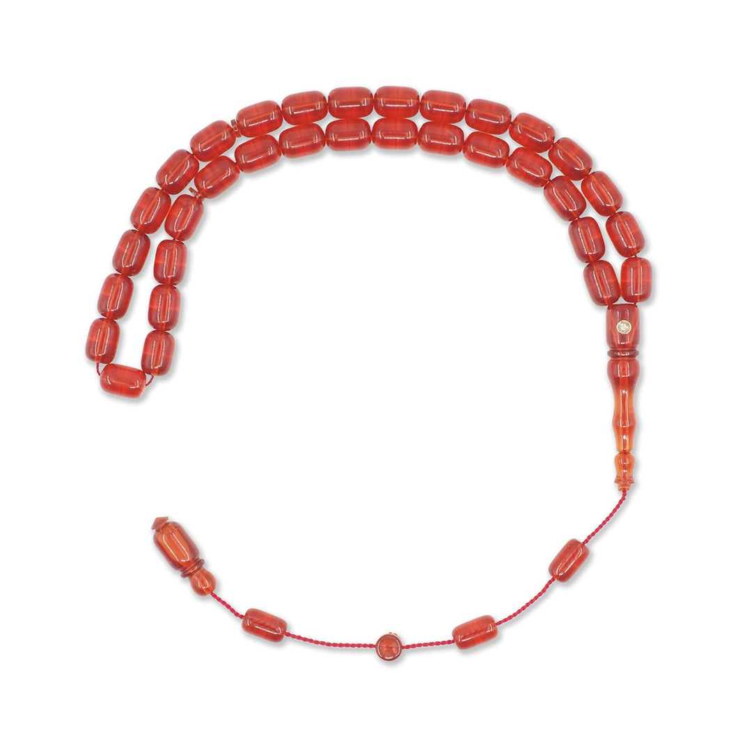 Mastercrafted Diamond-Detailed Red Pressed Amber Tasbeeh (Special Box) - WATD1089