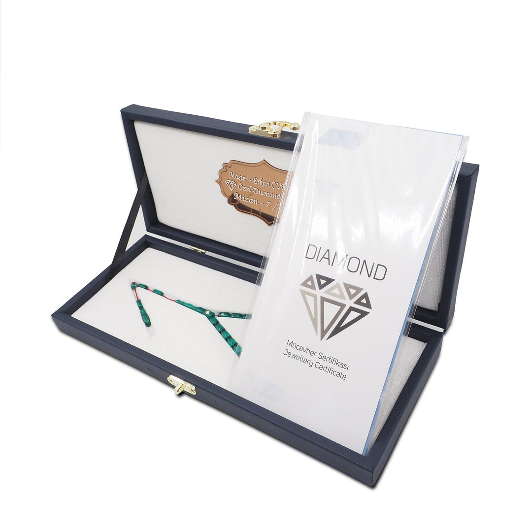 Mastercrafted Diamond-Detailed Turquoise Pressed Amber Tasbeeh (Special Box) - WATD1090