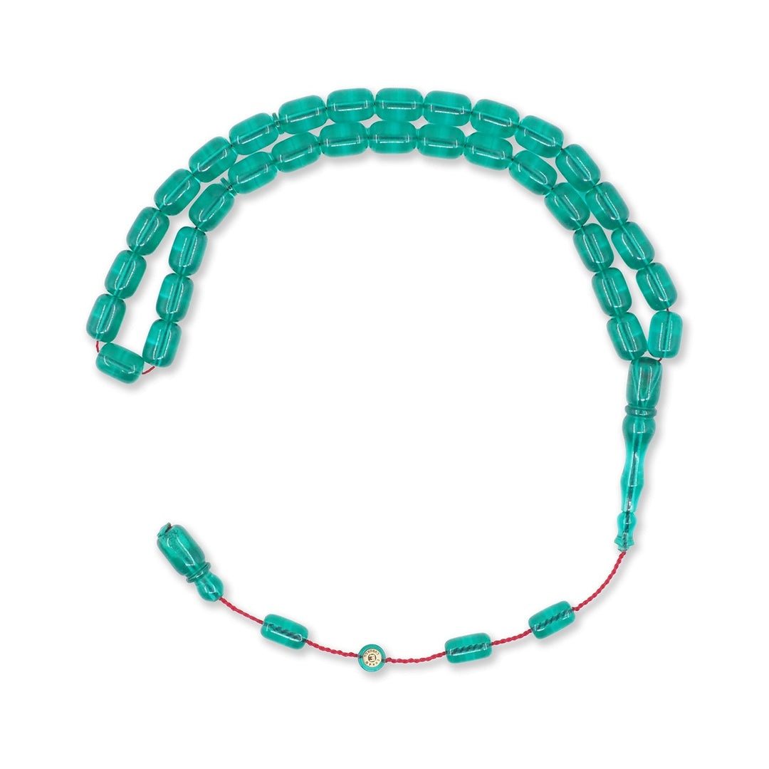 Mastercrafted Diamond-Detailed Turquoise Pressed Amber Tasbeeh (Special Box) - WATD1090