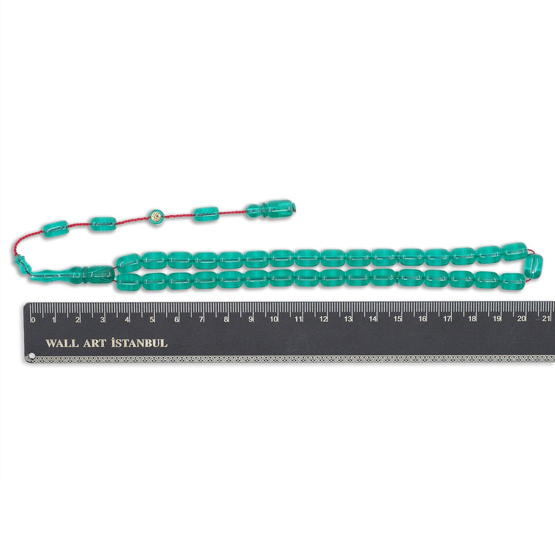 Mastercrafted Diamond-Detailed Turquoise Pressed Amber Tasbeeh (Special Box) - WATD1090