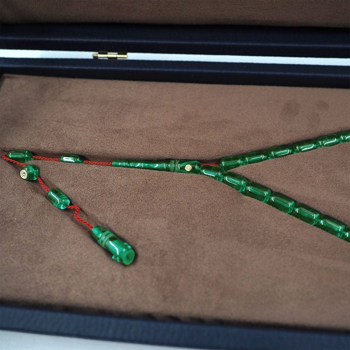 Mastercrafted Diamond-Detailed Light Green Pressed Amber Tasbeeh (Special Box) - WATD1092