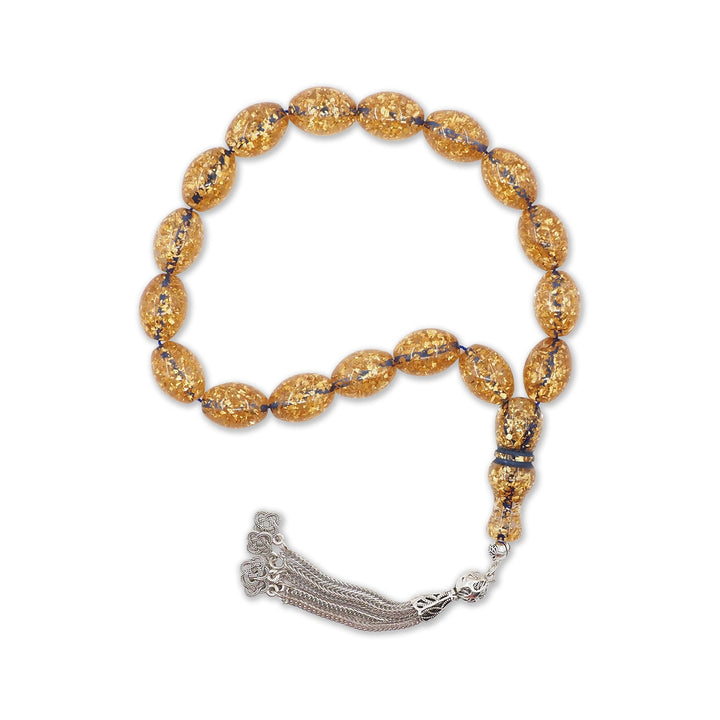 Gold-Leafed Mascot Size Fire Amber Oval-Cut Tasbeeh - WATD1099