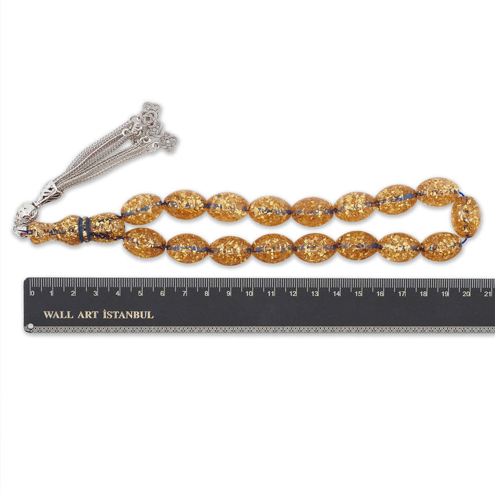 Gold-Leafed Mascot Size Fire Amber Oval-Cut Tasbeeh - WATD1099