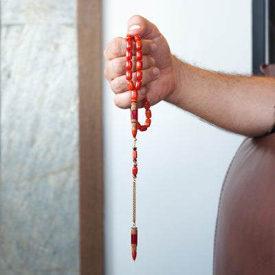 Custom Cast Catalin Tasbeeh – Silver Imam Bead with Gold-Plated Accents – WATD109