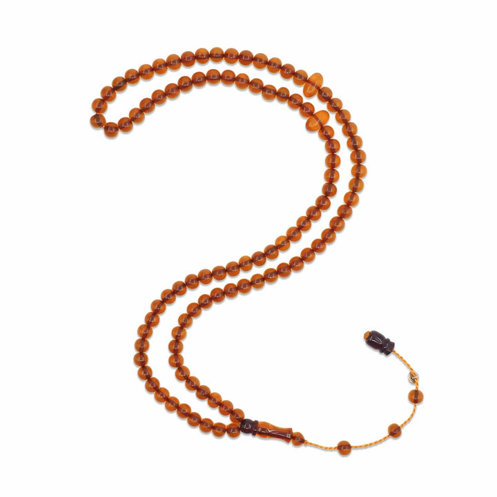 99-Bead Round-Cut Fire Amber Tasbeeh - WATD1114