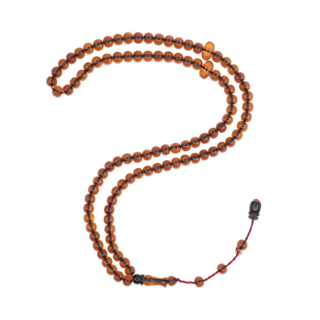 99-Bead Round-Cut Fire Amber Tasbeeh - WATD1116