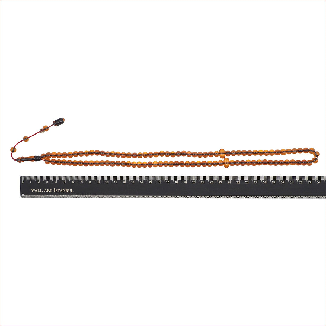 99-Bead Round-Cut Fire Amber Tasbeeh - WATD1116