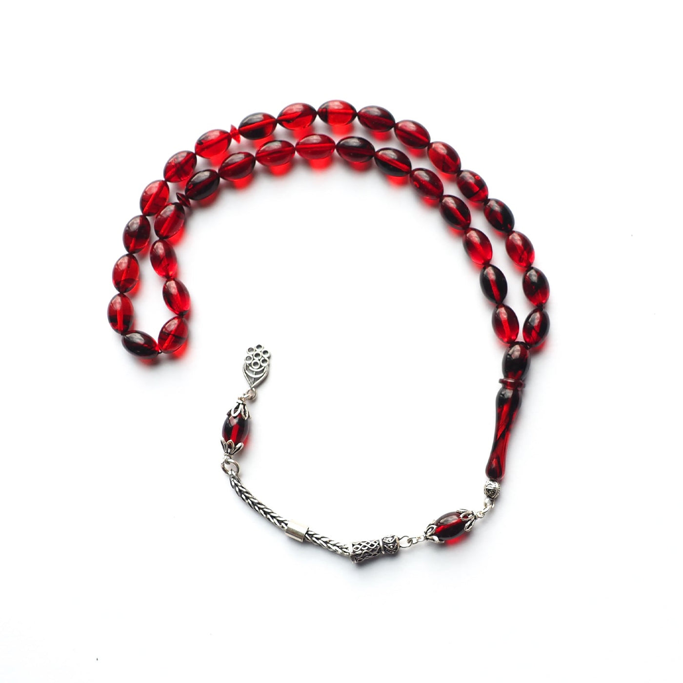 Pressed Fire Amber Tasbeeh Silver Tassel – WATD112