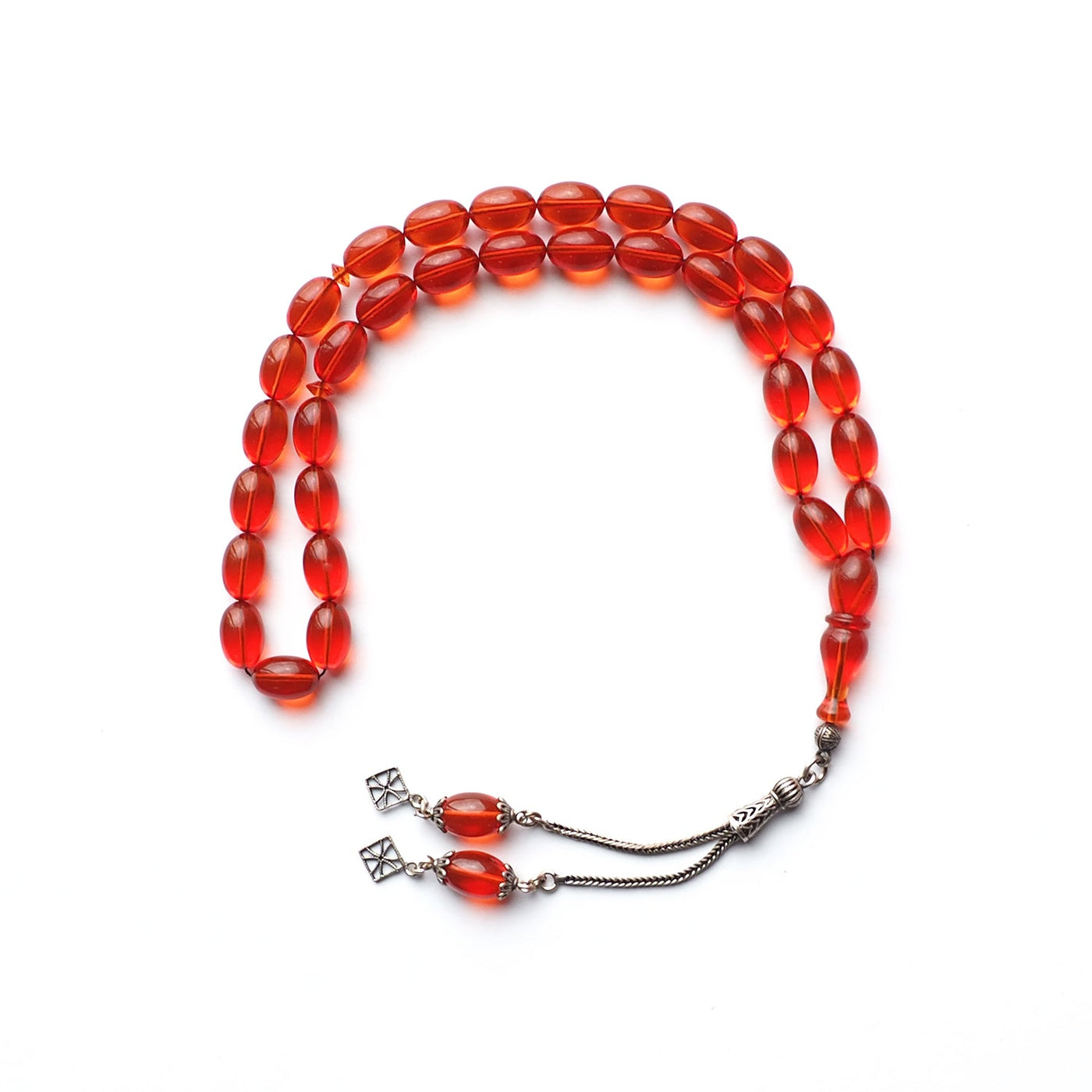 Pressed Fire Amber Tasbeeh Silver Tassel – WATD113