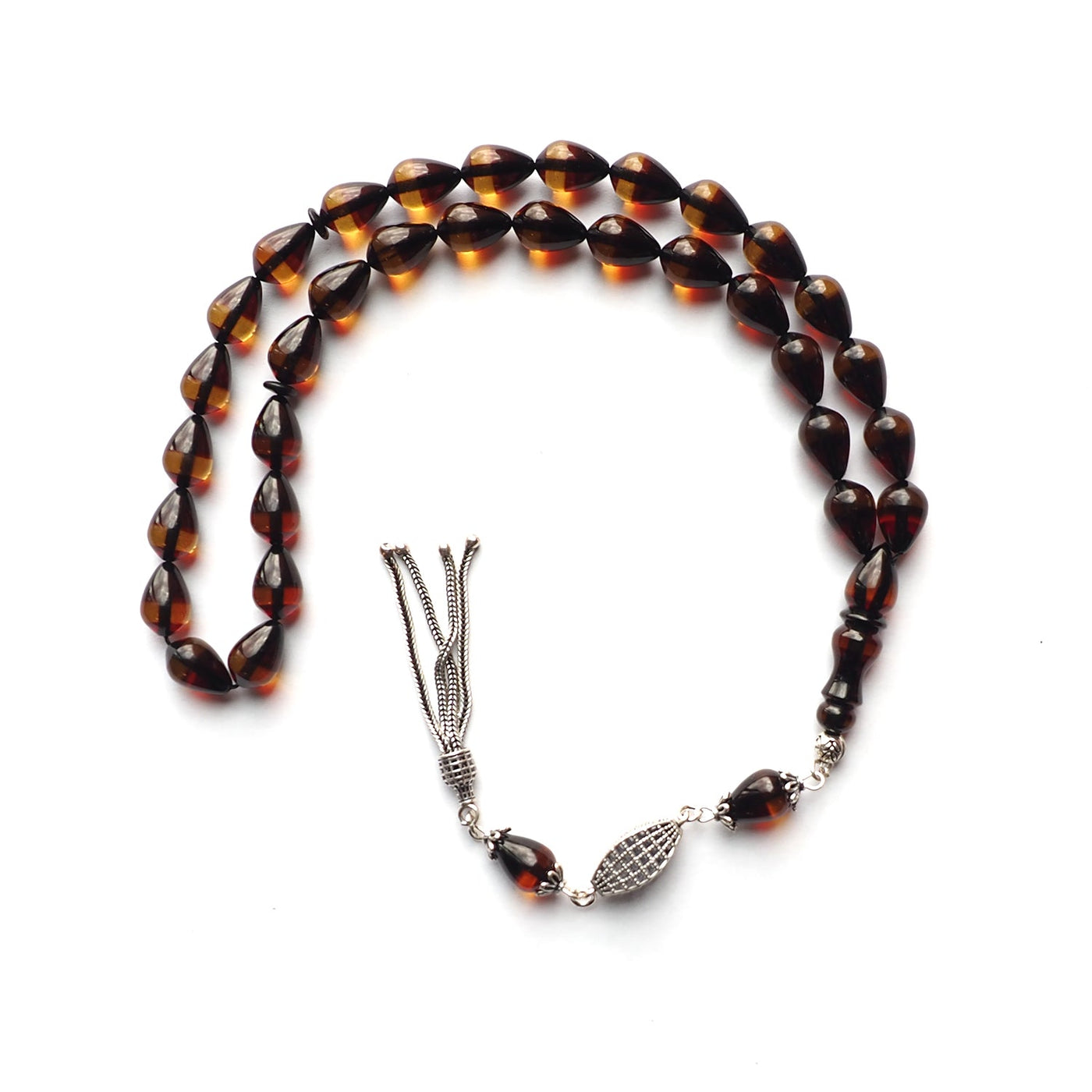 Handcrafted Graded Pressed Fire Amber Tasbeeh Silver Tassel – WATD127