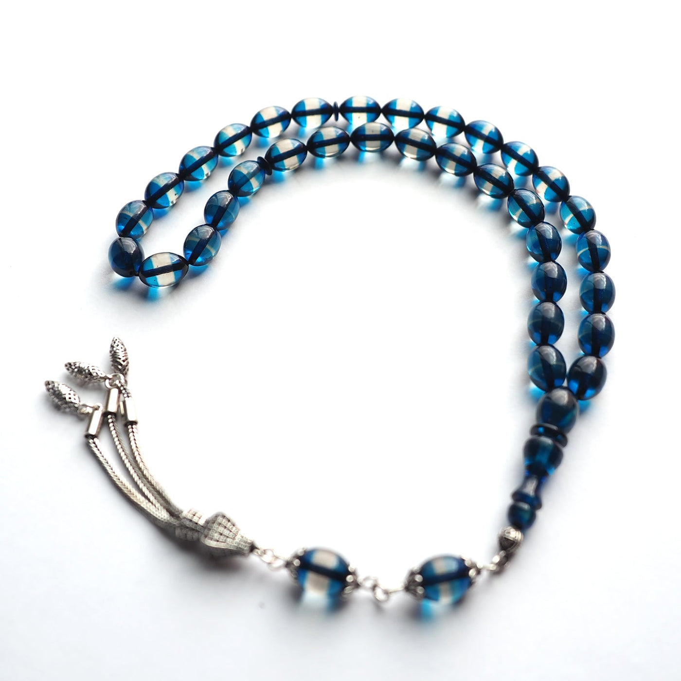 Handcrafted Graded Pressed Fire Amber Tasbeeh Silver Tassel – WATD128