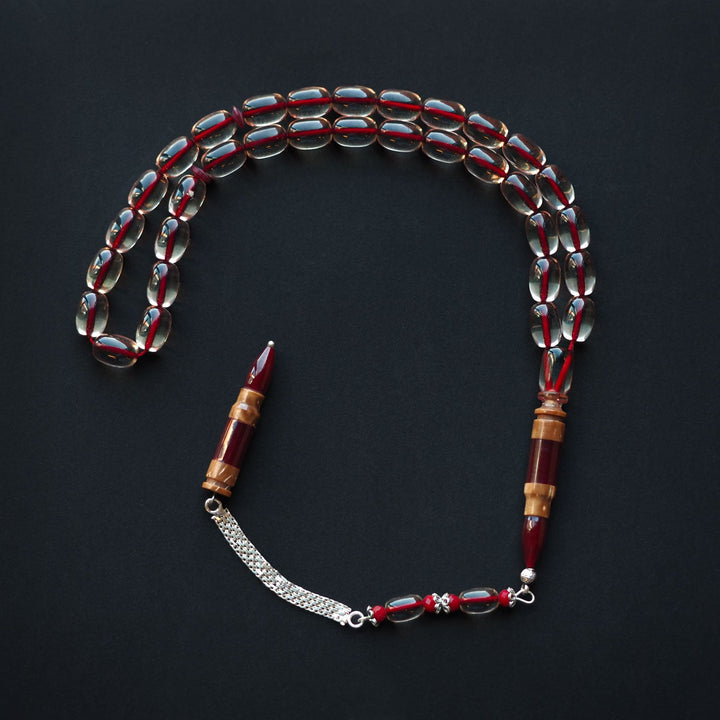 Fire Amber Tasbeeh with Special Silver &amp; Kuka Wood Tassel – WATD153