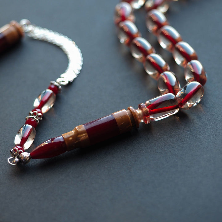 Fire Amber Tasbeeh with Special Silver &amp; Kuka Wood Tassel – WATD153
