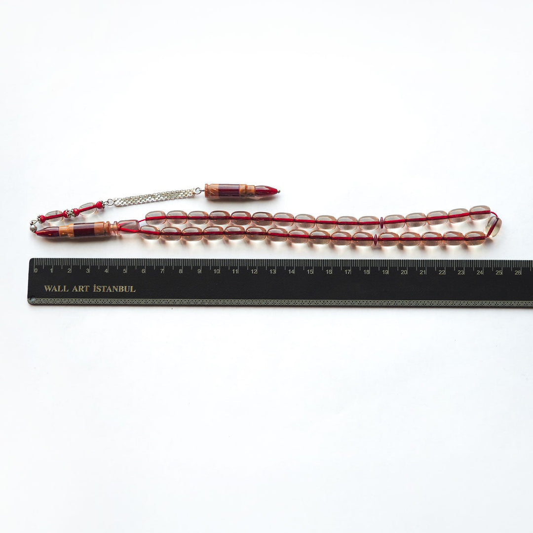 Fire Amber Tasbeeh with Special Silver &amp; Kuka Wood Tassel – WATD153