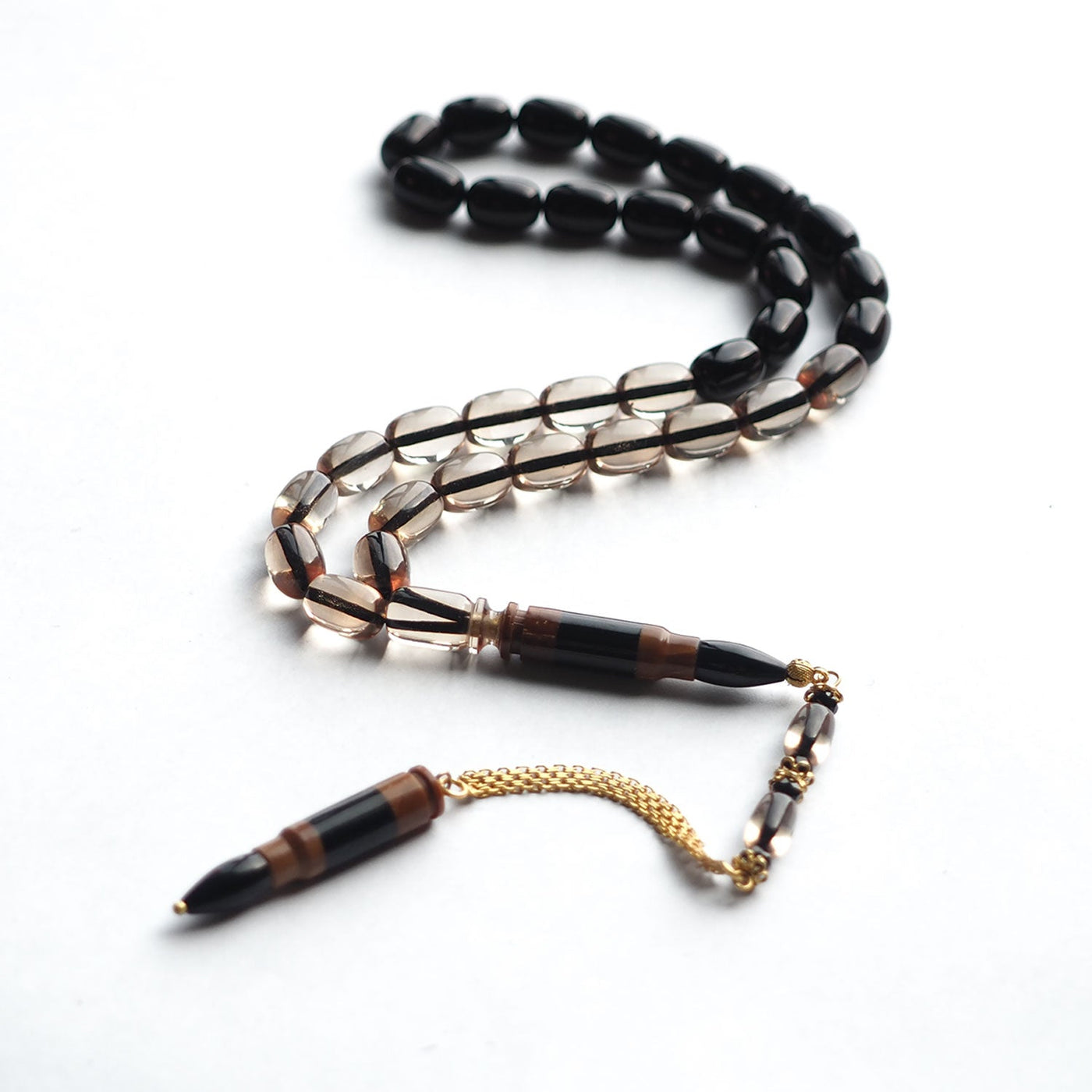 Pressed Amber Tasbeeh with 925 Sterling Silver Tassel & Kuka Combination – WATD154