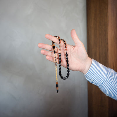 Pressed Amber Tasbeeh with 925 Sterling Silver Tassel & Kuka Combination – WATD154