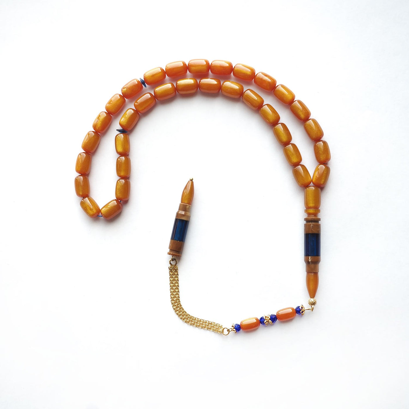 Pressed Amber Tasbeeh with 925 Sterling Silver Tassel & Kuka Combination – WATD155