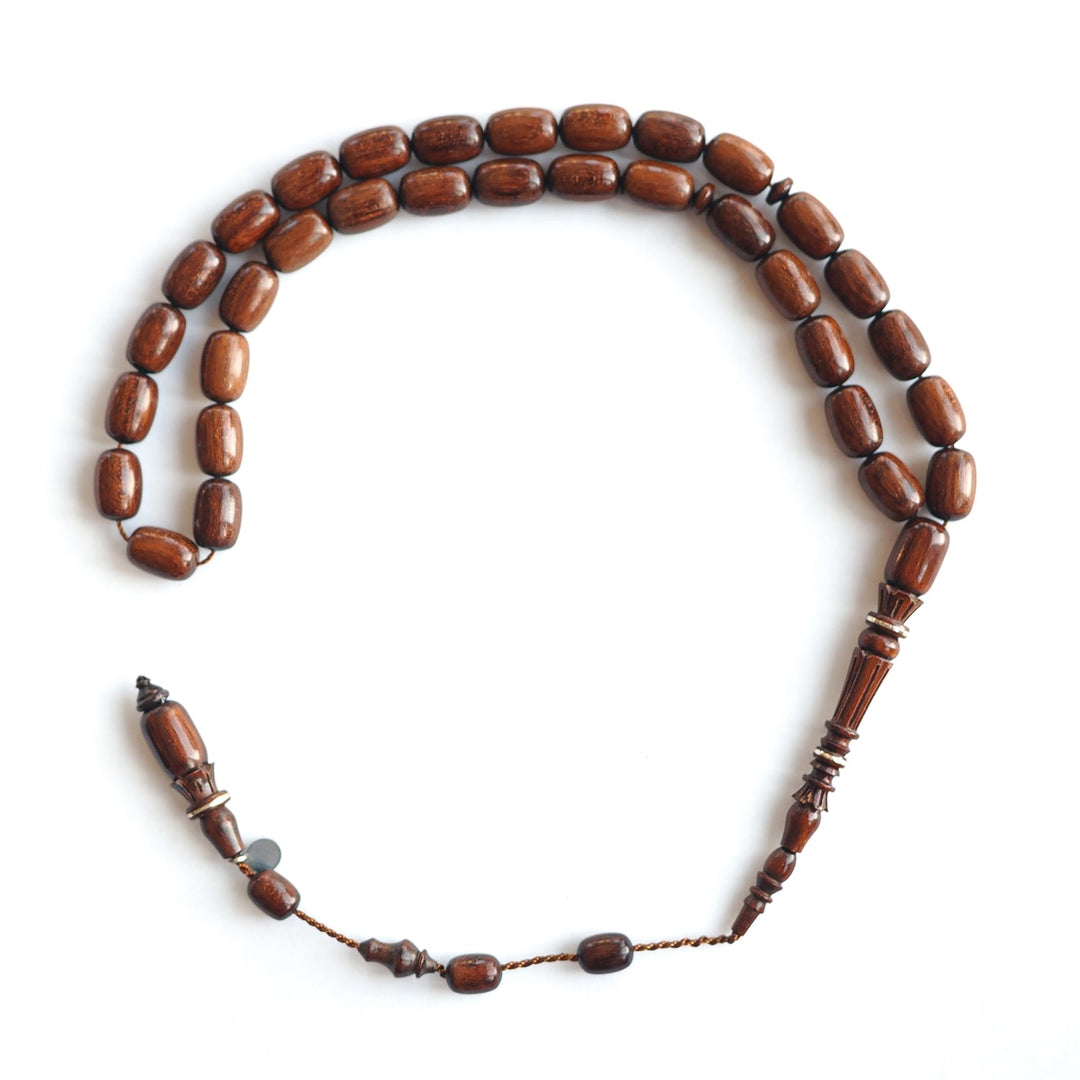 Snakewood Hand-Carved Imam &amp; Hitame with Silver Wrap, Hand-Polished Tasbeeh – WATD229