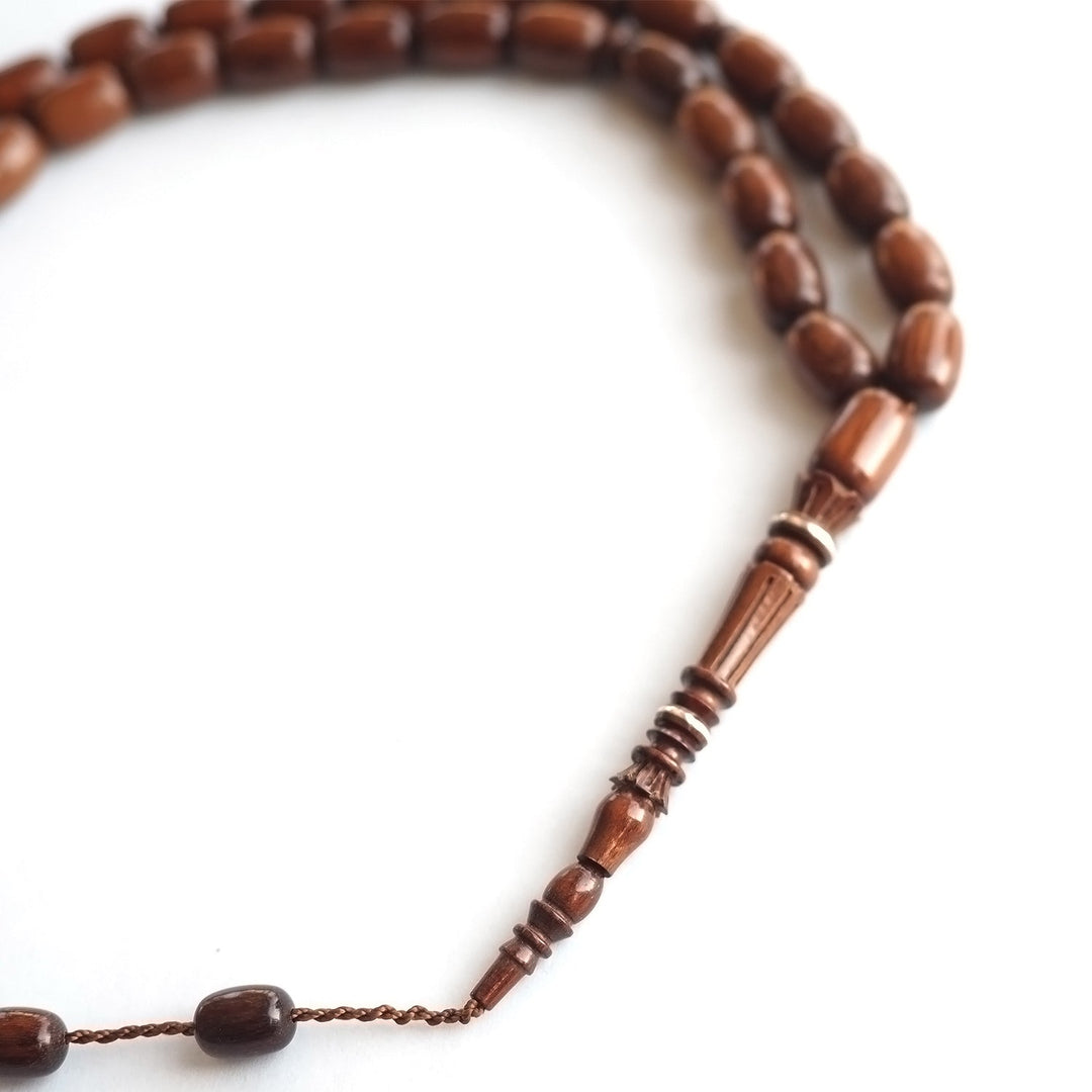 Snakewood Hand-Carved Imam &amp; Hitame with Silver Wrap, Hand-Polished Tasbeeh – WATD229