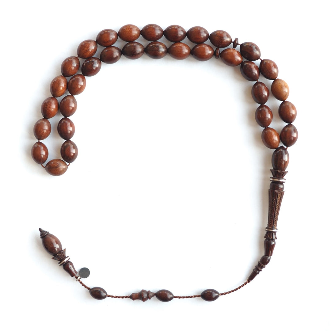 Snakewood Hand-Carved Imam &amp; Hitame with Silver Wrap, Hand-Polished Tasbeeh – WATD230