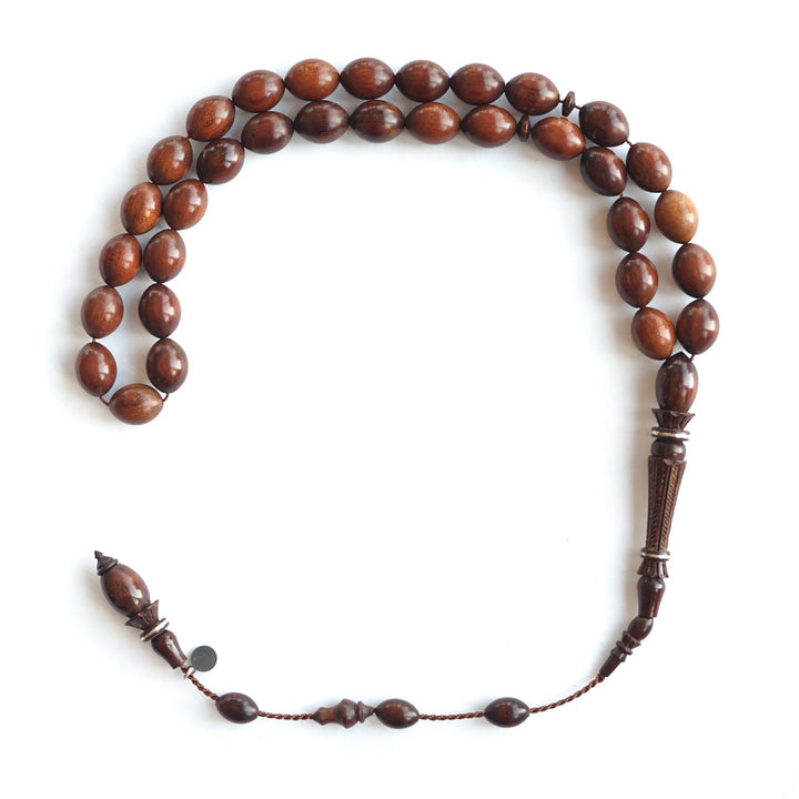 Snakewood Hand-Carved Imam &amp; Hitame with Silver Wrap, Hand-Polished Tasbeeh – WATD230