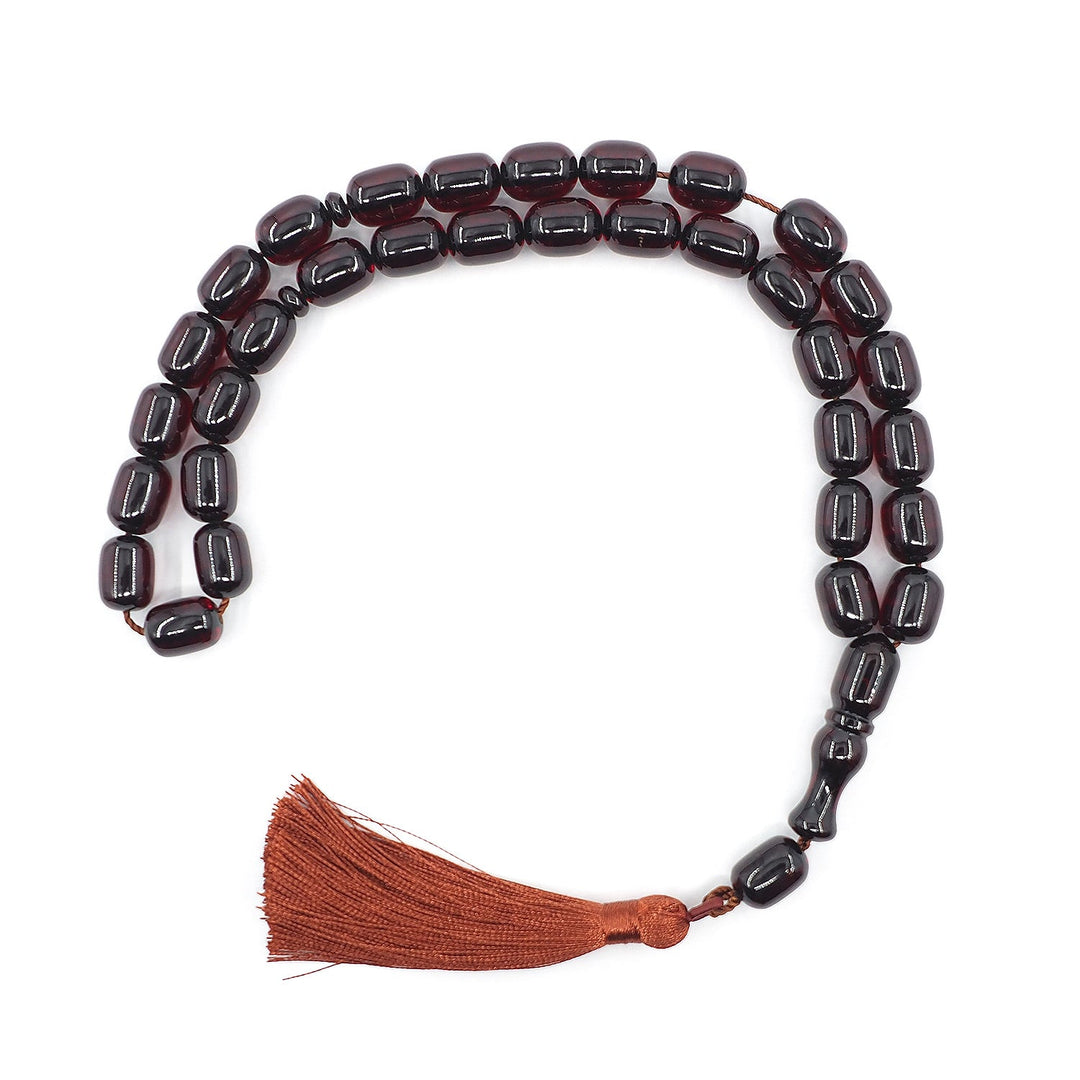 Capsule Cut Pressed Amber Tasbeeh with Burgundy Tassel – WATD351